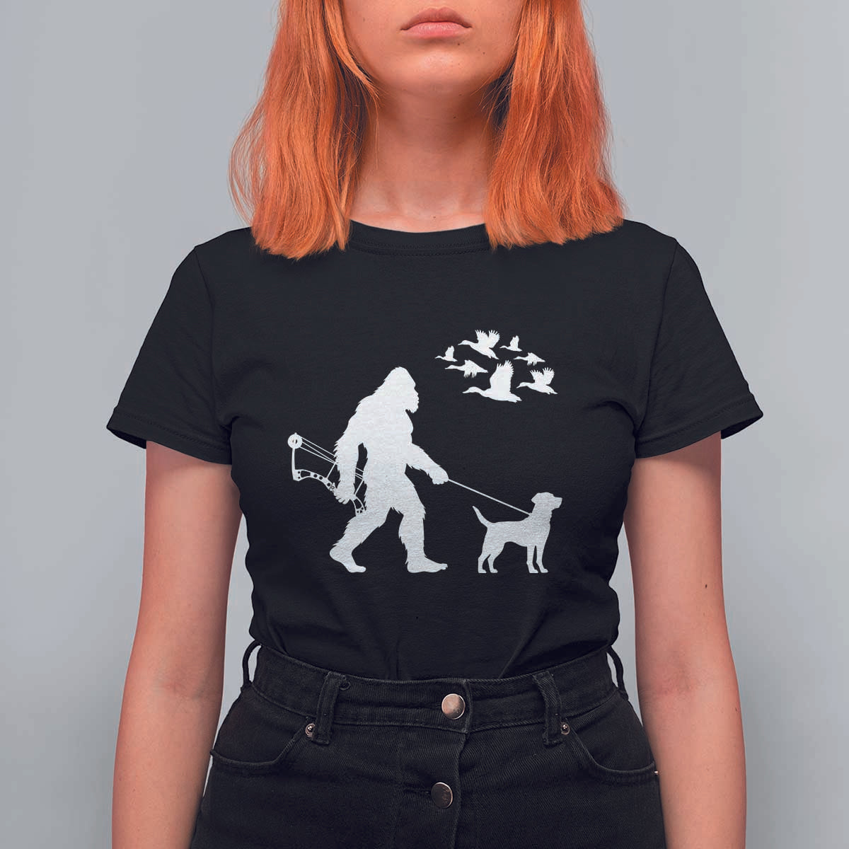Funny Bow Hunter T Shirt For Women Bigfoot Walking Labrador Hunting Dog Gift - Wonder Print Shop