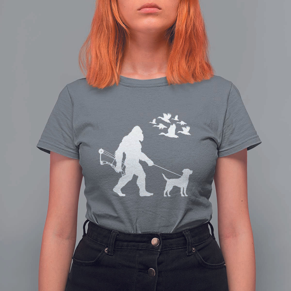 Funny Bow Hunter T Shirt For Women Bigfoot Walking Labrador Hunting Dog Gift - Wonder Print Shop