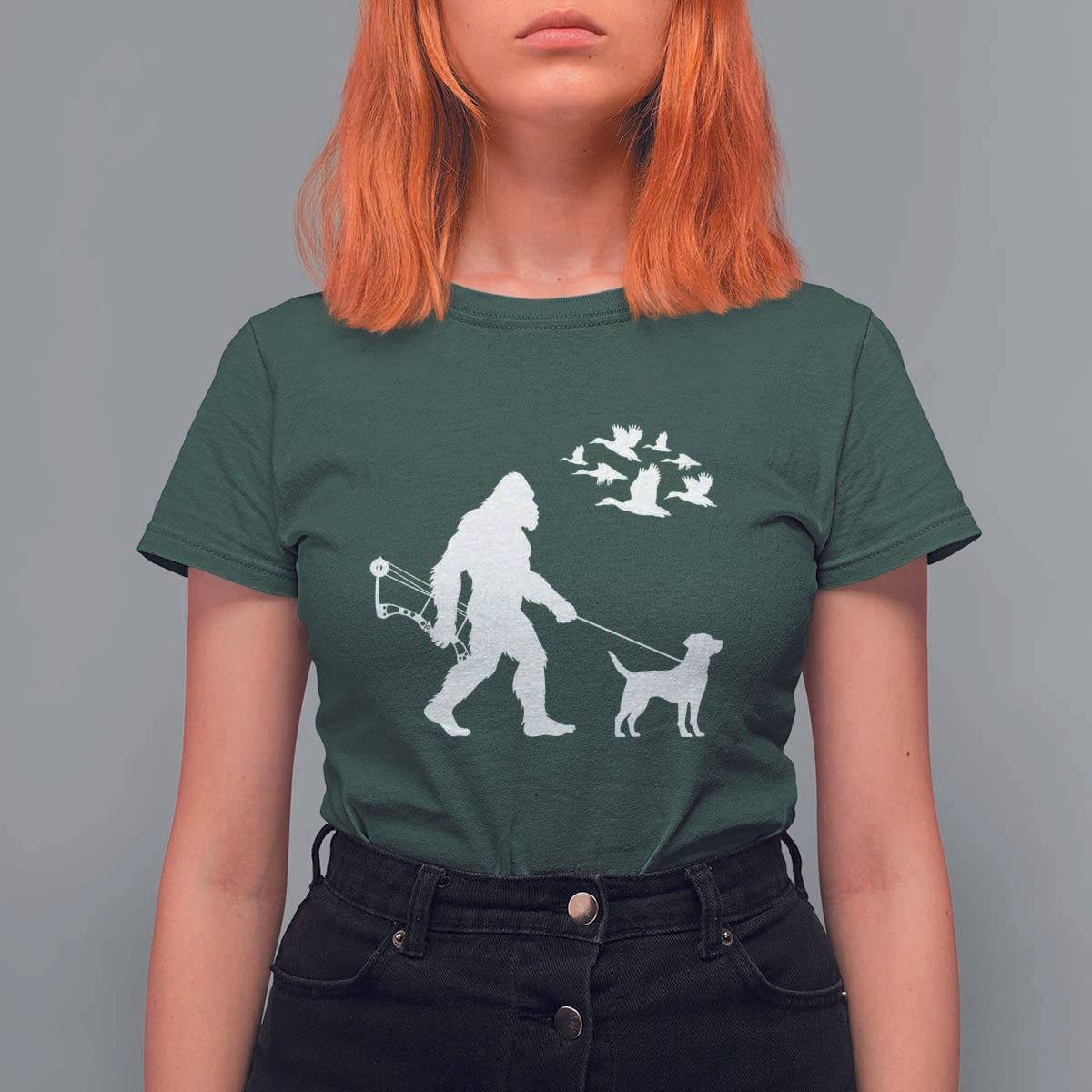 Funny Bow Hunter T Shirt For Women Bigfoot Walking Labrador Hunting Dog Gift - Wonder Print Shop