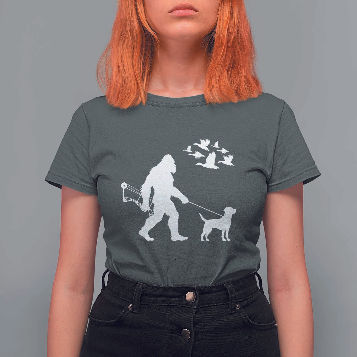 Funny Bow Hunter T Shirt For Women Bigfoot Walking Labrador Hunting Dog Gift - Wonder Print Shop