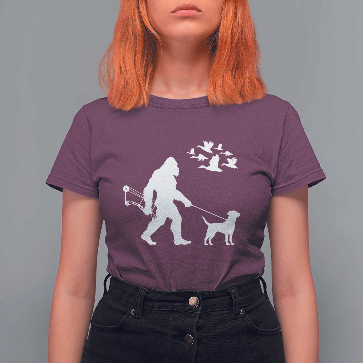 Funny Bow Hunter T Shirt For Women Bigfoot Walking Labrador Hunting Dog Gift - Wonder Print Shop