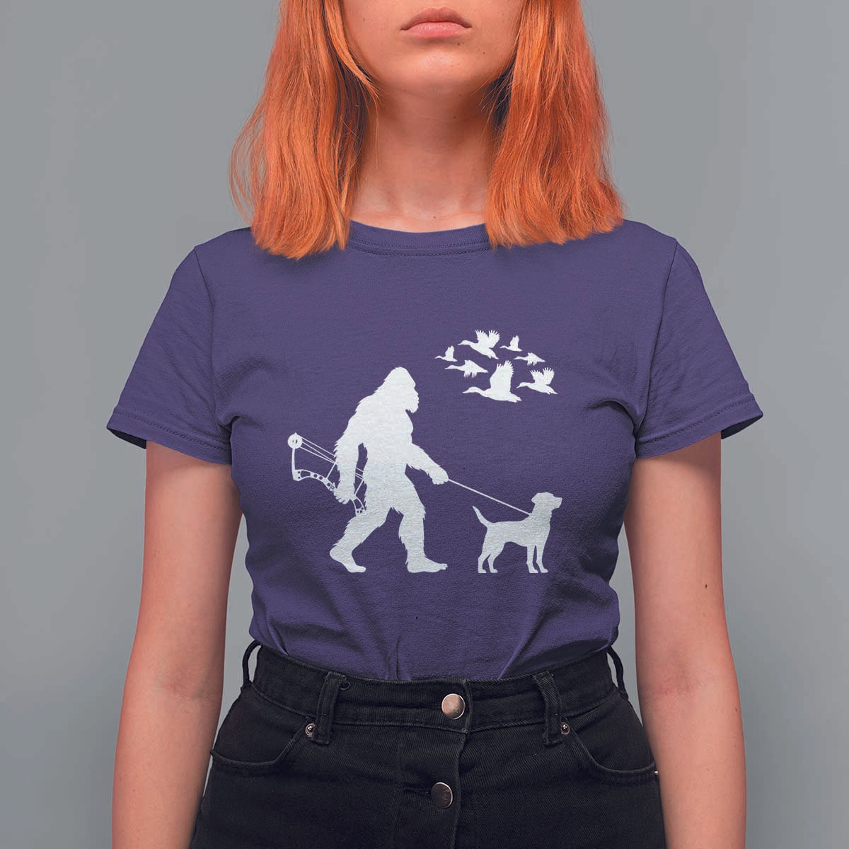 Funny Bow Hunter T Shirt For Women Bigfoot Walking Labrador Hunting Dog Gift - Wonder Print Shop