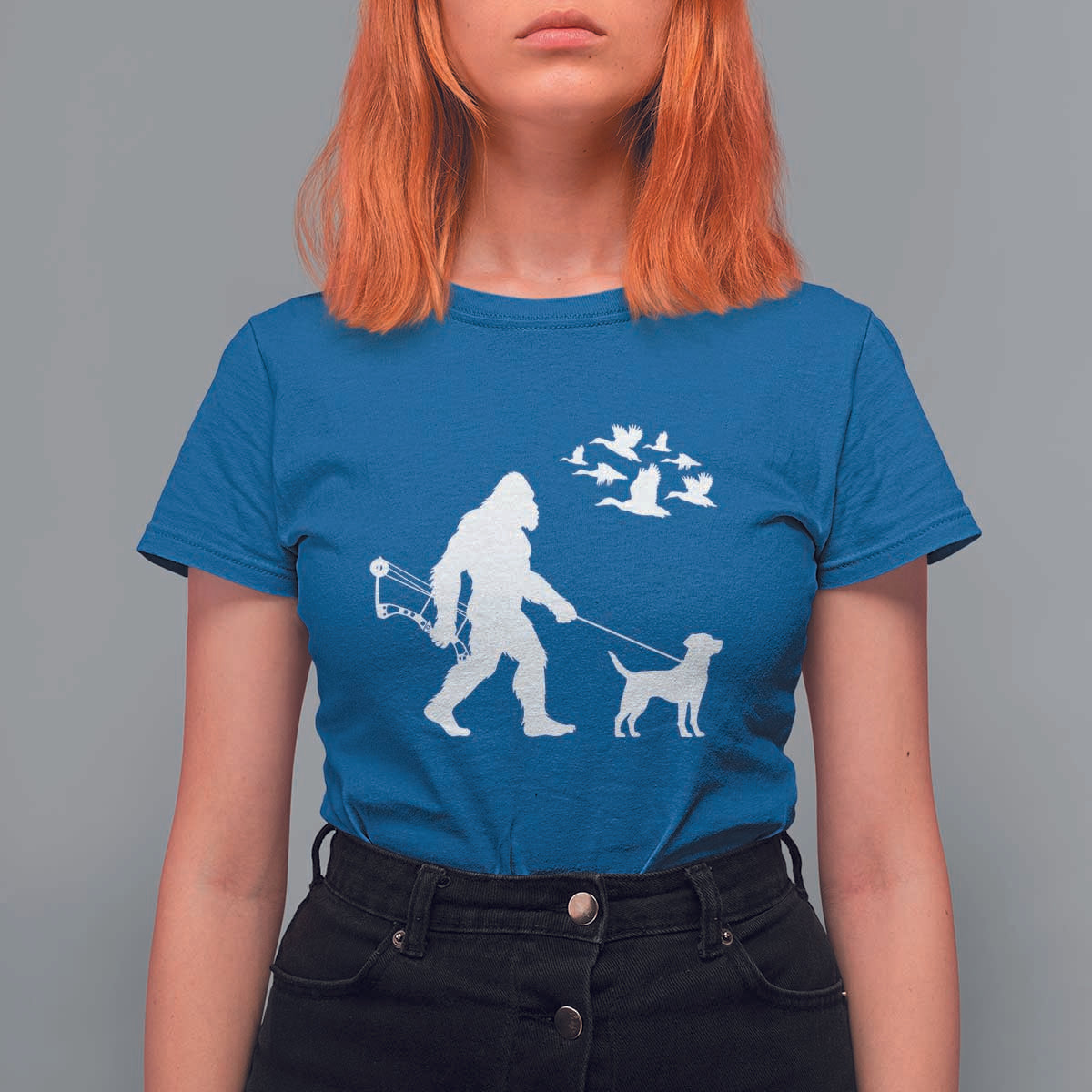 Funny Bow Hunter T Shirt For Women Bigfoot Walking Labrador Hunting Dog Gift - Wonder Print Shop