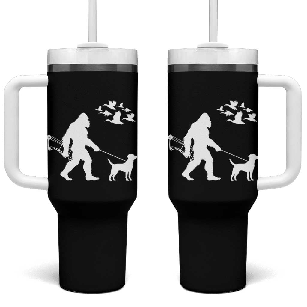 Funny Bow Hunter Tumbler With Handle Bigfoot Walking Labrador Hunting Dog Gift - Wonder Print Shop