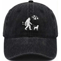 Funny Bow Hunter Washed Cotton Baseball Cap Bigfoot Walking Labrador Hunting Dog Gift