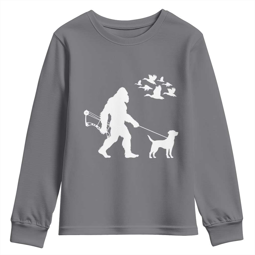 Funny Bow Hunter Youth Sweatshirt Bigfoot Walking Labrador Hunting Dog Gift - Wonder Print Shop