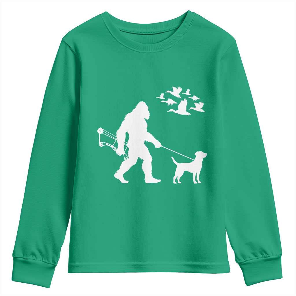 Funny Bow Hunter Youth Sweatshirt Bigfoot Walking Labrador Hunting Dog Gift - Wonder Print Shop