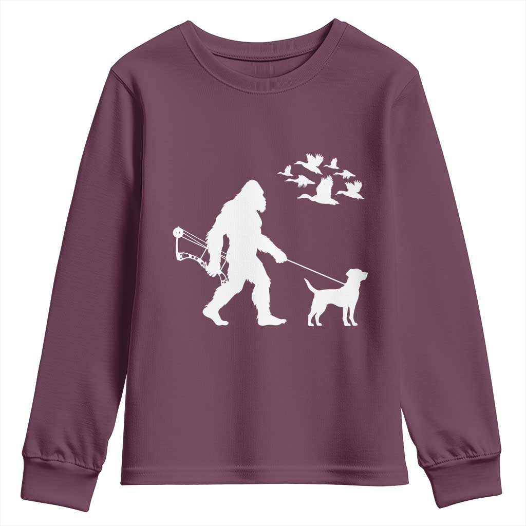 Funny Bow Hunter Youth Sweatshirt Bigfoot Walking Labrador Hunting Dog Gift - Wonder Print Shop