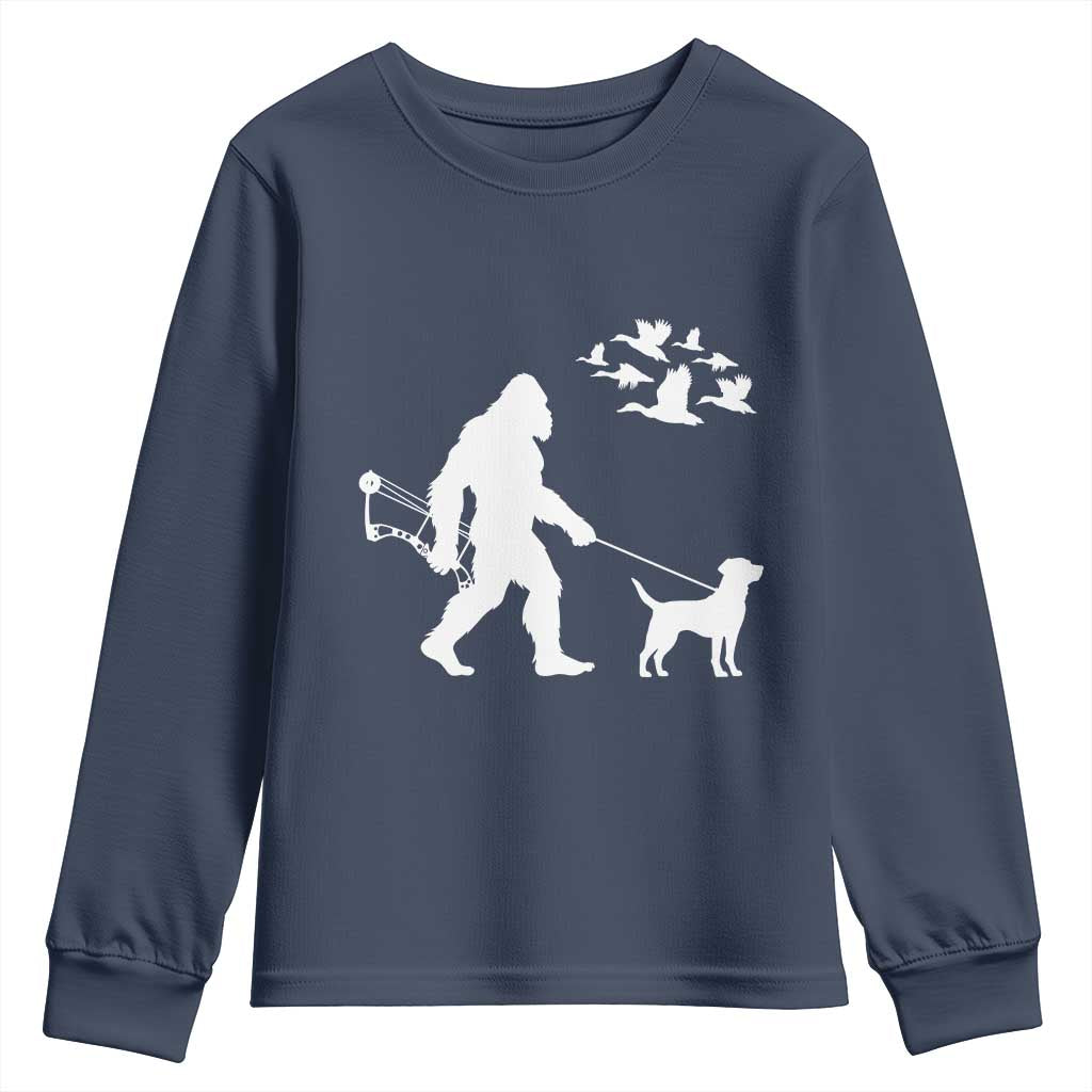 Funny Bow Hunter Youth Sweatshirt Bigfoot Walking Labrador Hunting Dog Gift - Wonder Print Shop