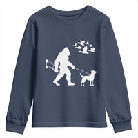 Funny Bow Hunter Youth Sweatshirt Bigfoot Walking Labrador Hunting Dog Gift - Wonder Print Shop