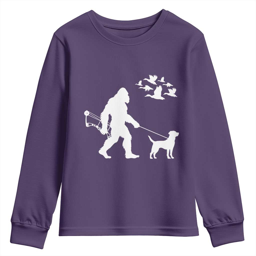 Funny Bow Hunter Youth Sweatshirt Bigfoot Walking Labrador Hunting Dog Gift - Wonder Print Shop