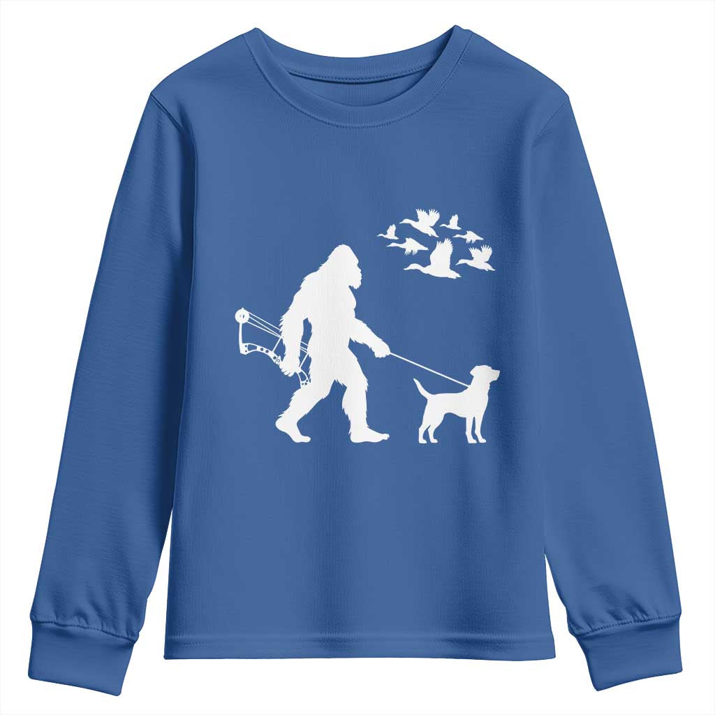 Funny Bow Hunter Youth Sweatshirt Bigfoot Walking Labrador Hunting Dog Gift - Wonder Print Shop