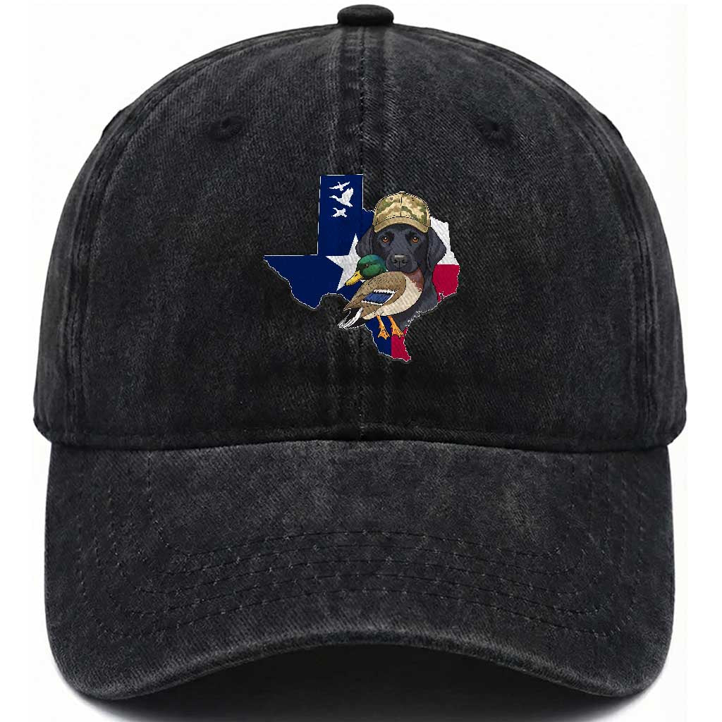 Funny Texas Duck Hunting Season Washed Cotton Baseball Cap Black Labrador Hunter Gift