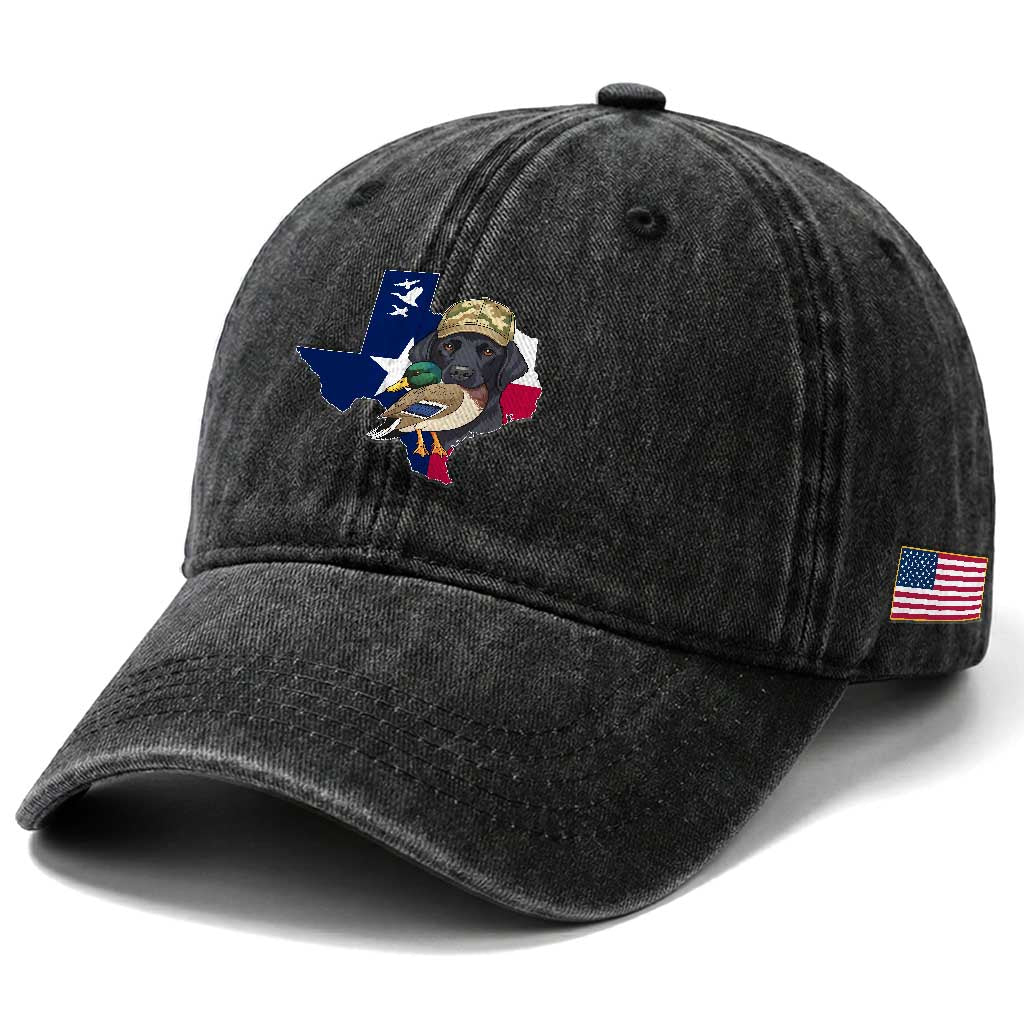 Funny Texas Duck Hunting Season Washed Cotton Baseball Cap Black Labrador Hunter Gift