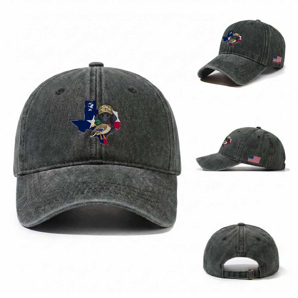 Funny Texas Duck Hunting Season Washed Cotton Baseball Cap Black Labrador Hunter Gift