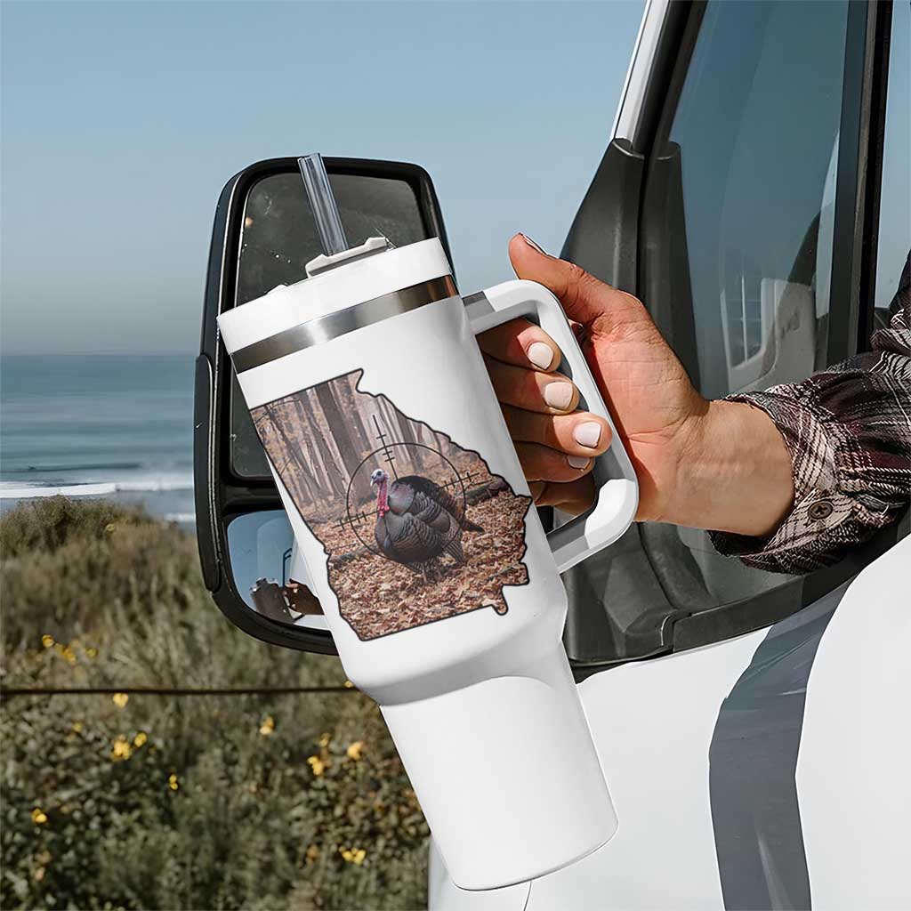 Georgia Turkey Hunting Tumbler With Handle Camo American Flag Hunter Gift - Wonder Print Shop