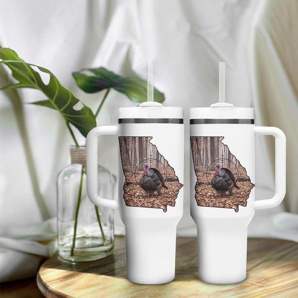 Georgia Turkey Hunting Tumbler With Handle Camo American Flag Hunter Gift - Wonder Print Shop