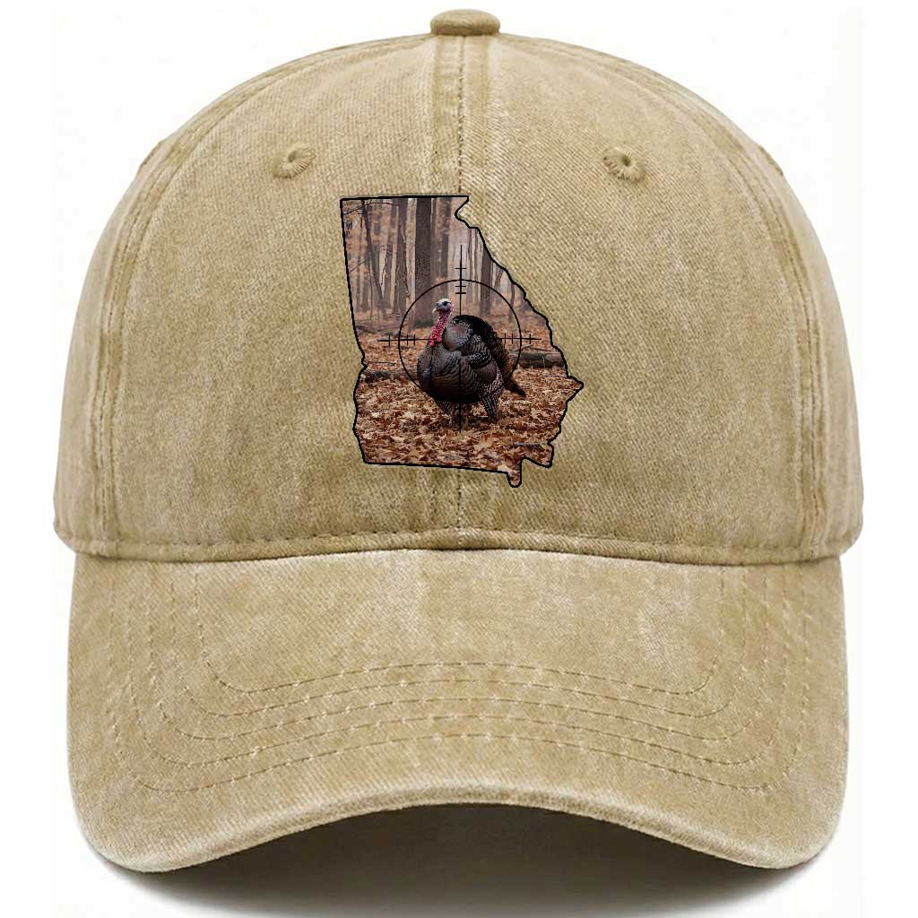 Georgia Turkey Hunting Washed Cotton Baseball Cap Camo American Flag Hunter Gift