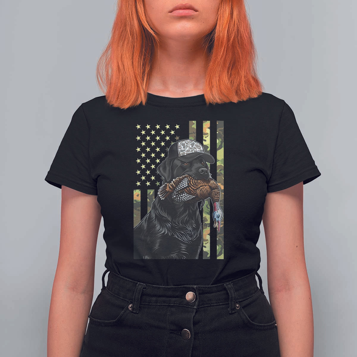 Camo Hunting Dog Turkey American Pride Gift T Shirt For Women - Wonder Print Shop