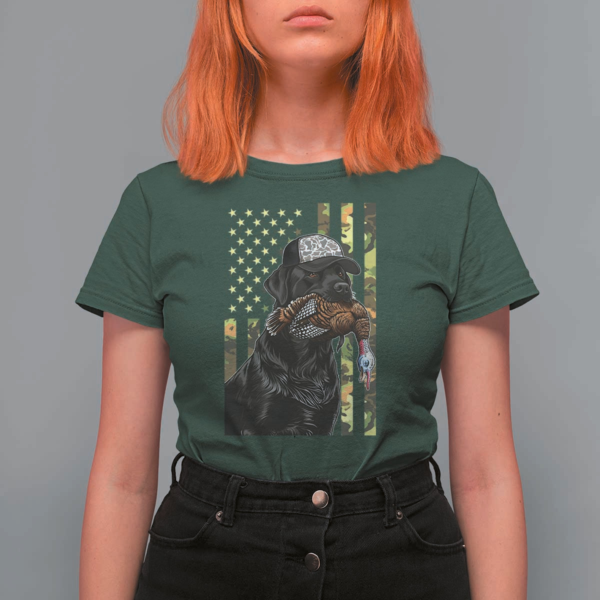 Camo Hunting Dog Turkey American Pride Gift T Shirt For Women - Wonder Print Shop