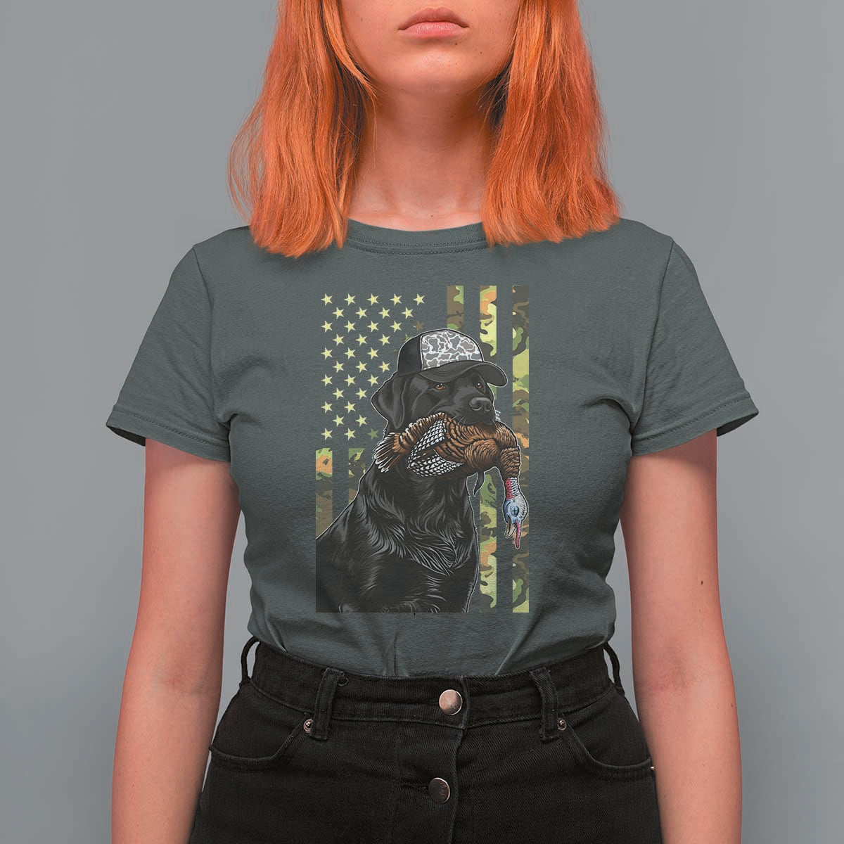 Camo Hunting Dog Turkey American Pride Gift T Shirt For Women - Wonder Print Shop