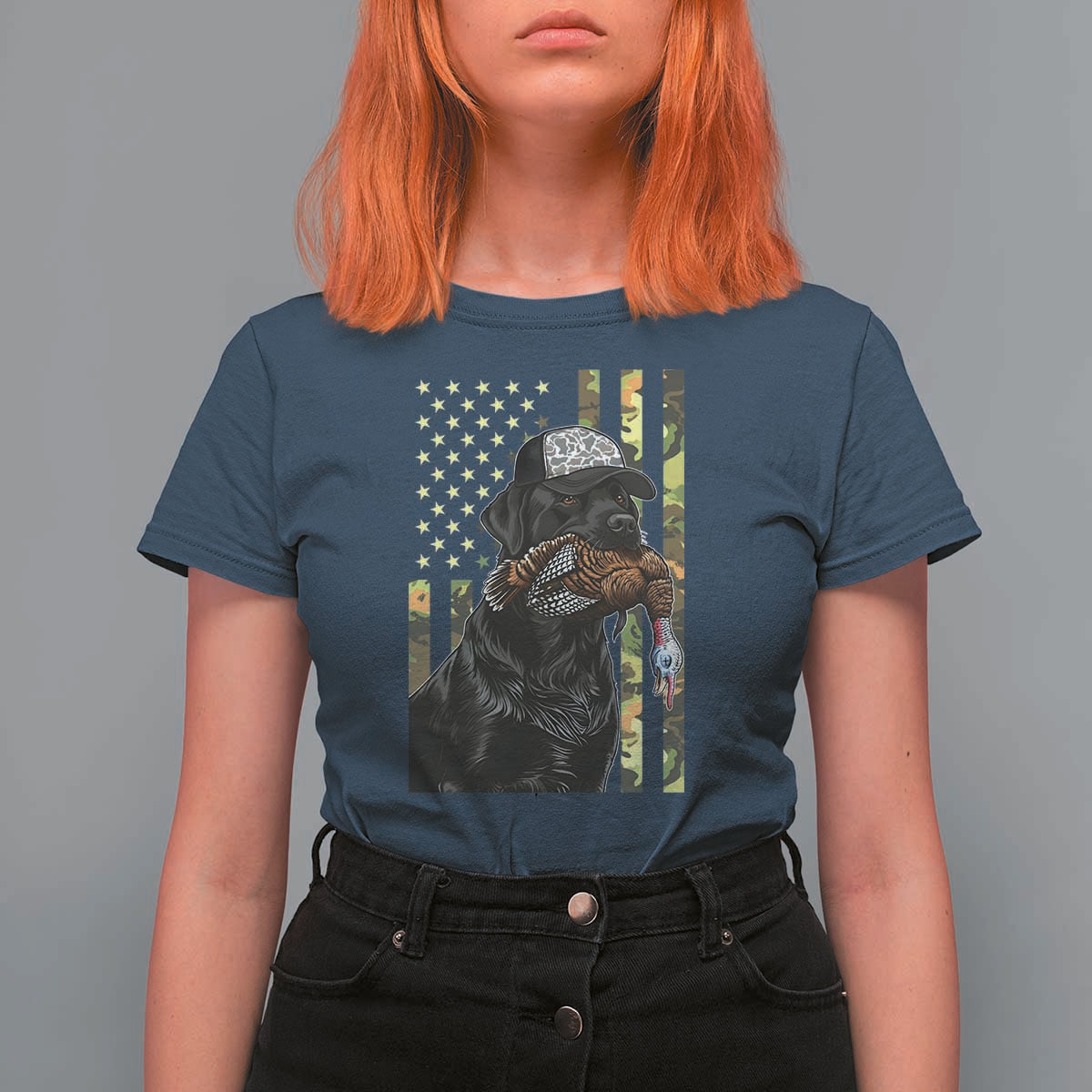 Camo Hunting Dog Turkey American Pride Gift T Shirt For Women - Wonder Print Shop