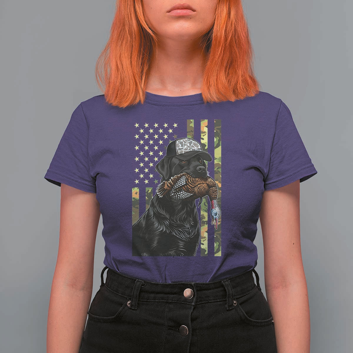 Camo Hunting Dog Turkey American Pride Gift T Shirt For Women - Wonder Print Shop