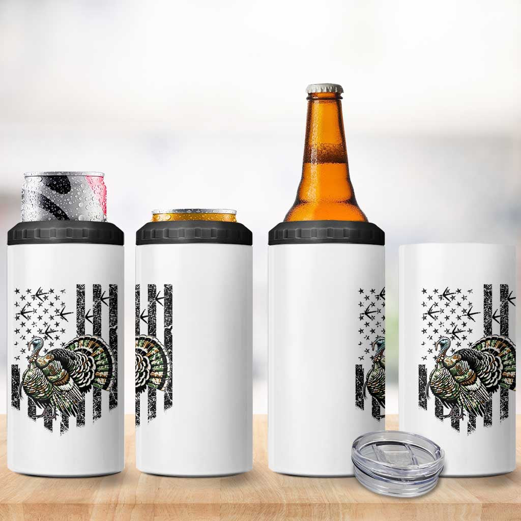 Turkey Hunter 4 in 1 Can Cooler Tumbler Patriotic American Flag Gift - Wonder Print Shop
