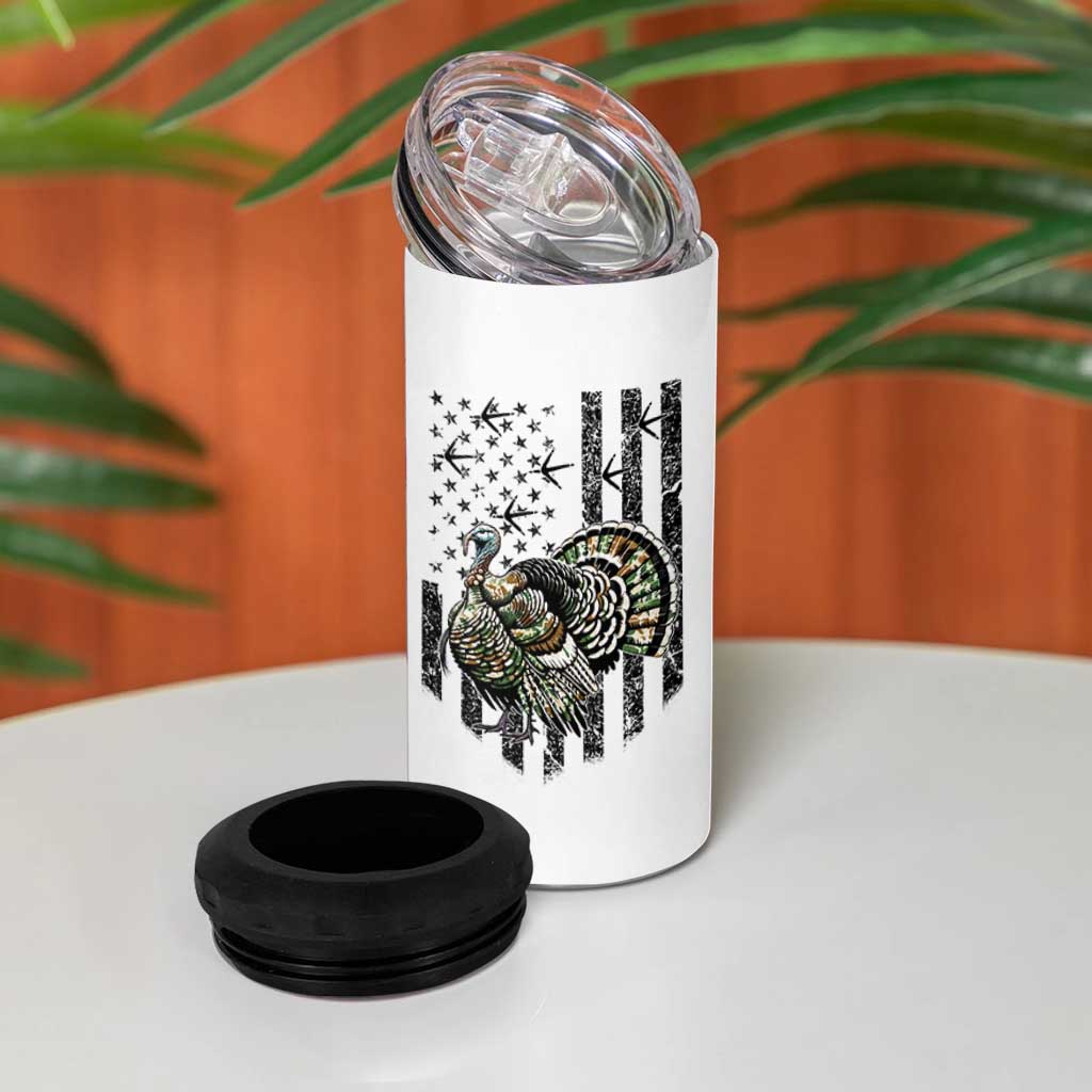 Turkey Hunter 4 in 1 Can Cooler Tumbler Patriotic American Flag Gift - Wonder Print Shop