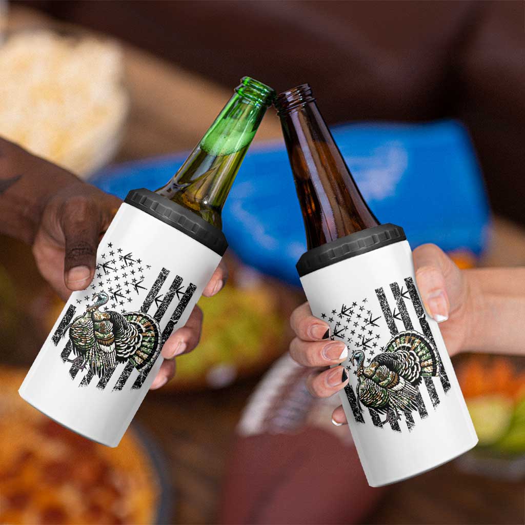 Turkey Hunter 4 in 1 Can Cooler Tumbler Patriotic American Flag Gift - Wonder Print Shop