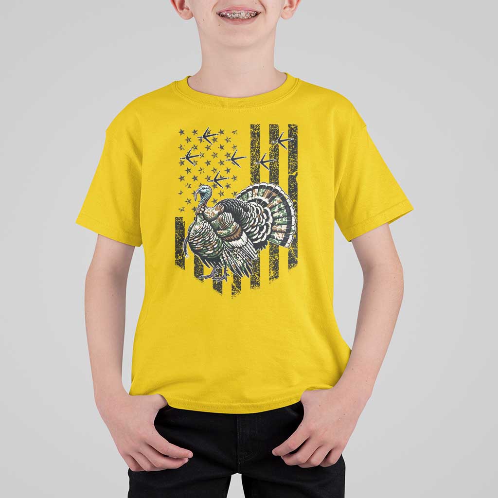 Turkey Hunter T Shirt For Kid Patriotic American Flag Gift - Wonder Print Shop