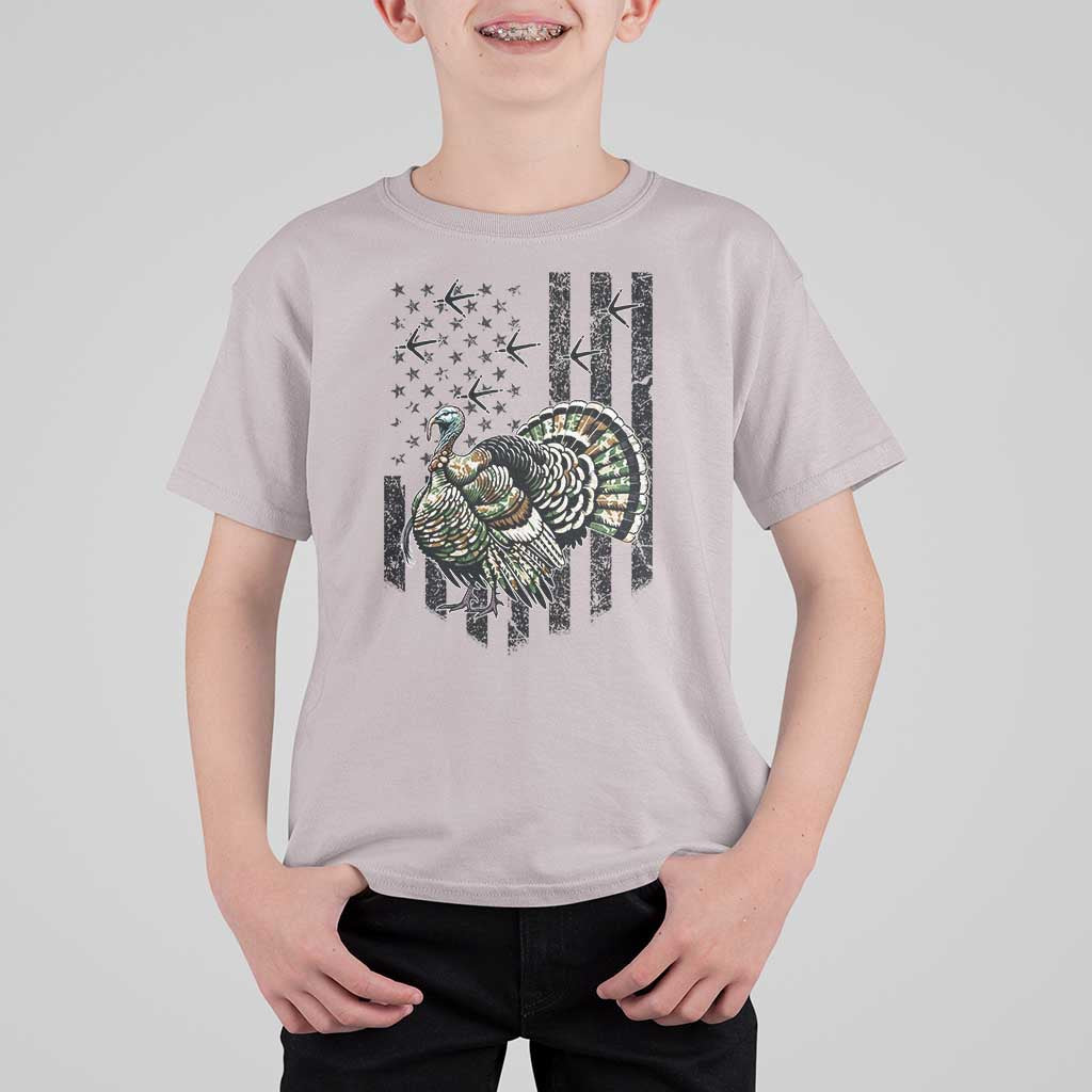 Turkey Hunter T Shirt For Kid Patriotic American Flag Gift - Wonder Print Shop