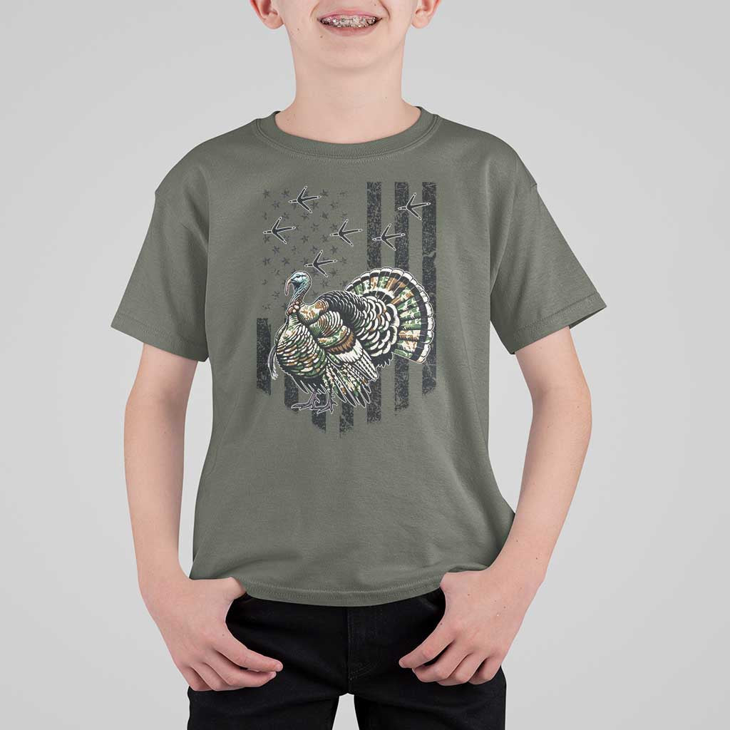 Turkey Hunter T Shirt For Kid Patriotic American Flag Gift - Wonder Print Shop