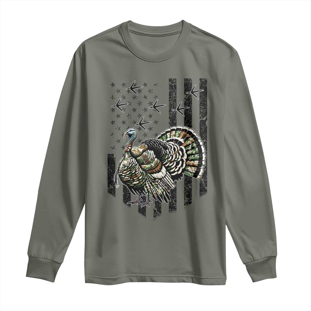 Turkey Hunter Long Sleeve Shirt Patriotic American Flag Gift - Wonder Print Shop