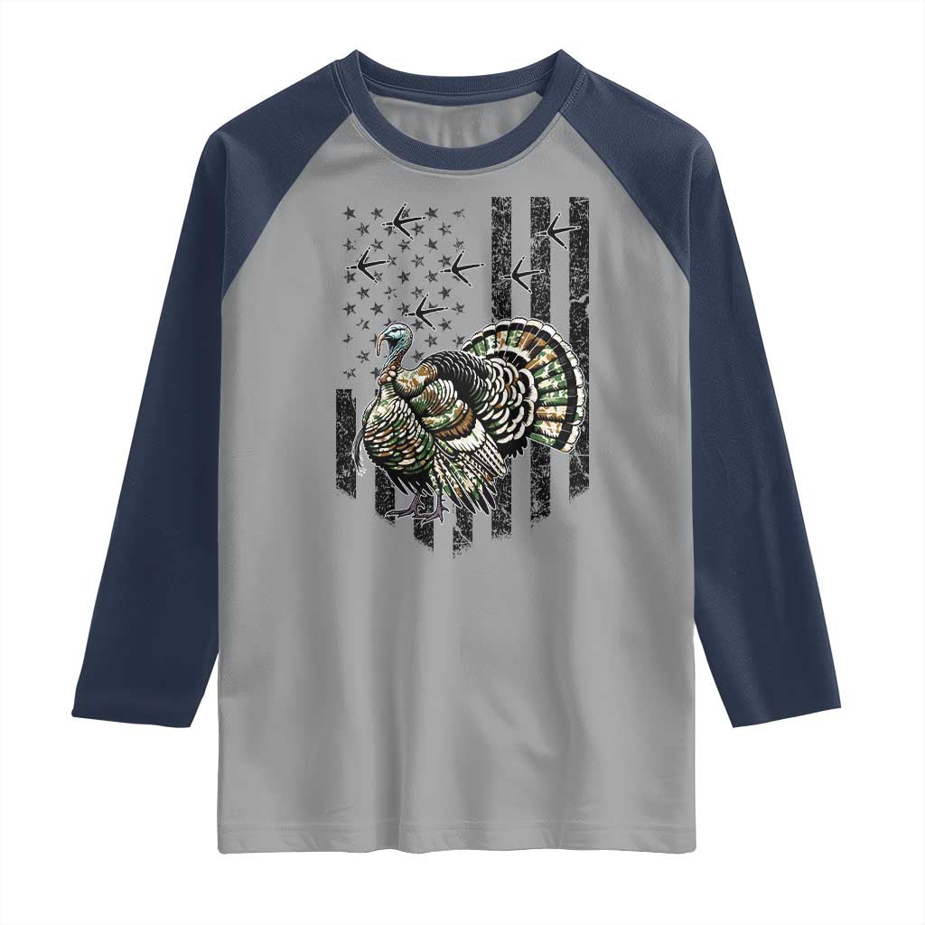 Turkey Hunter Raglan Shirt Patriotic American Flag Gift - Wonder Print Shop