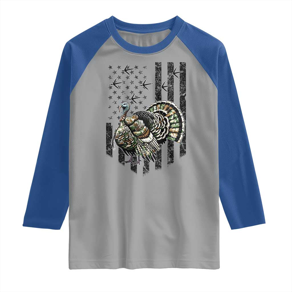 Turkey Hunter Raglan Shirt Patriotic American Flag Gift - Wonder Print Shop
