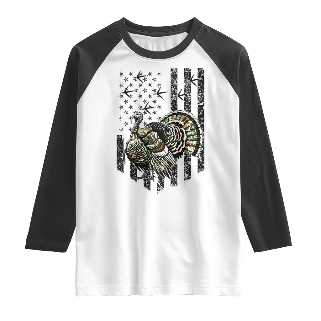 Turkey Hunter Raglan Shirt Patriotic American Flag Gift - Wonder Print Shop