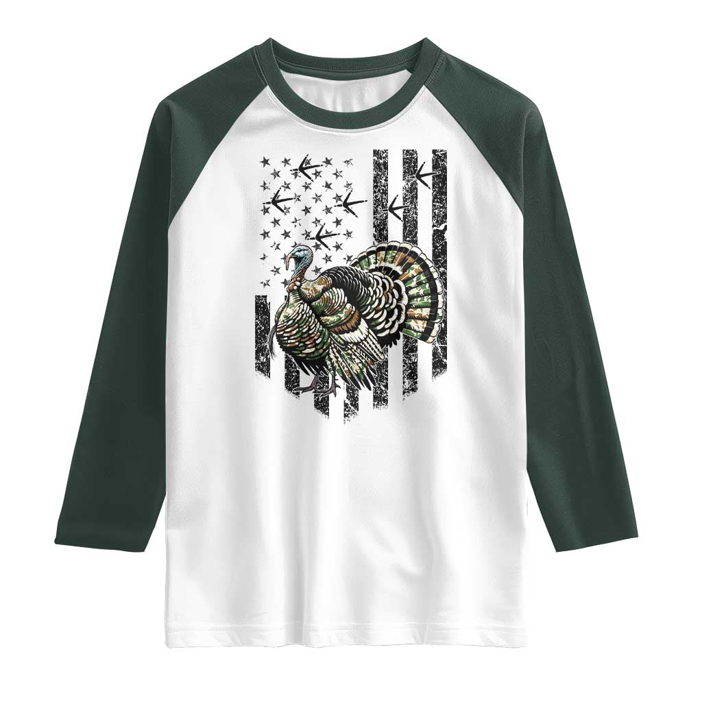 Turkey Hunter Raglan Shirt Patriotic American Flag Gift - Wonder Print Shop