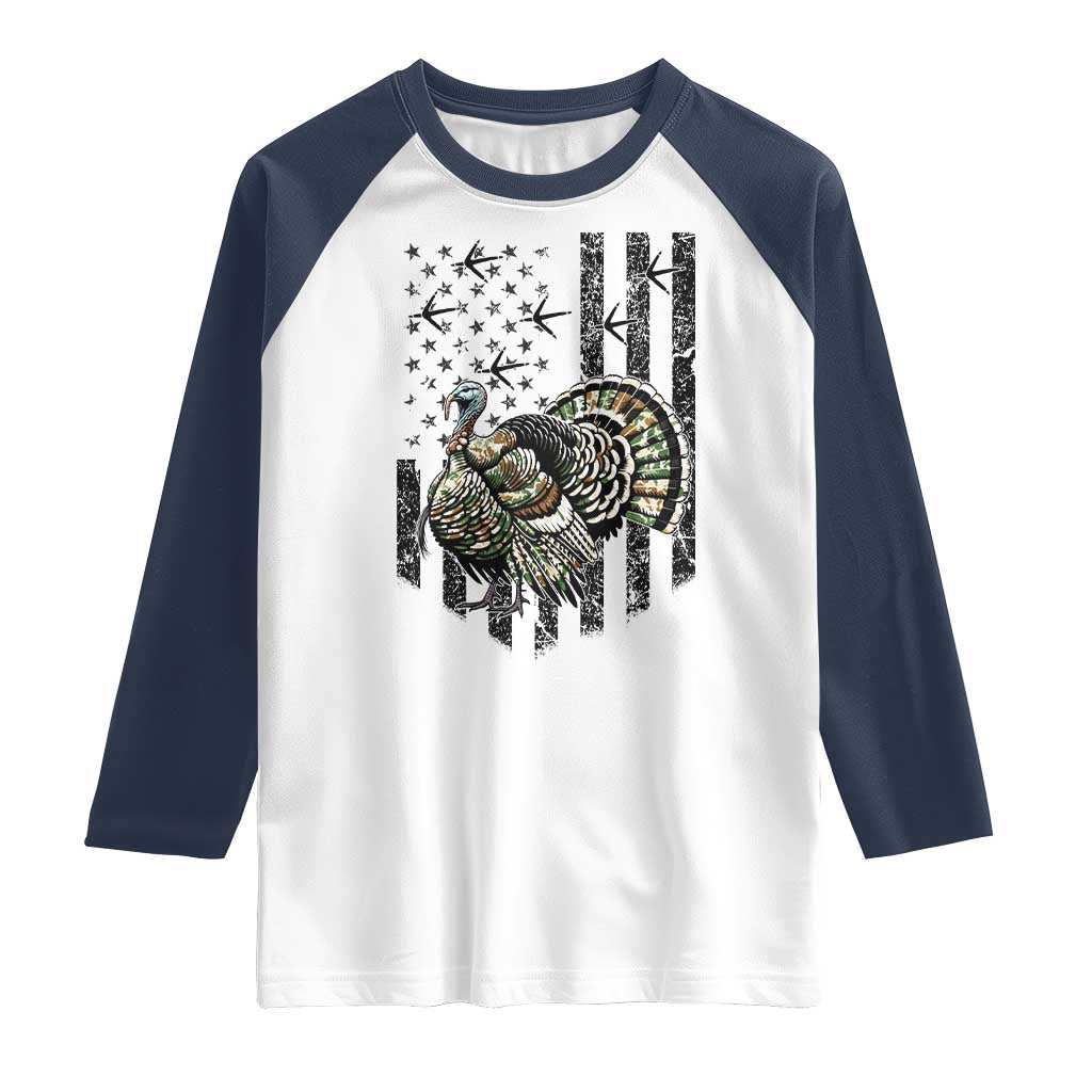 Turkey Hunter Raglan Shirt Patriotic American Flag Gift - Wonder Print Shop