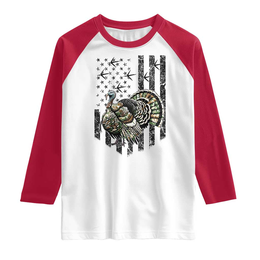 Turkey Hunter Raglan Shirt Patriotic American Flag Gift - Wonder Print Shop
