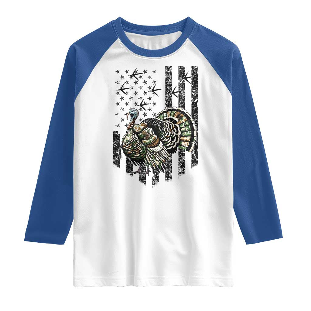 Turkey Hunter Raglan Shirt Patriotic American Flag Gift - Wonder Print Shop