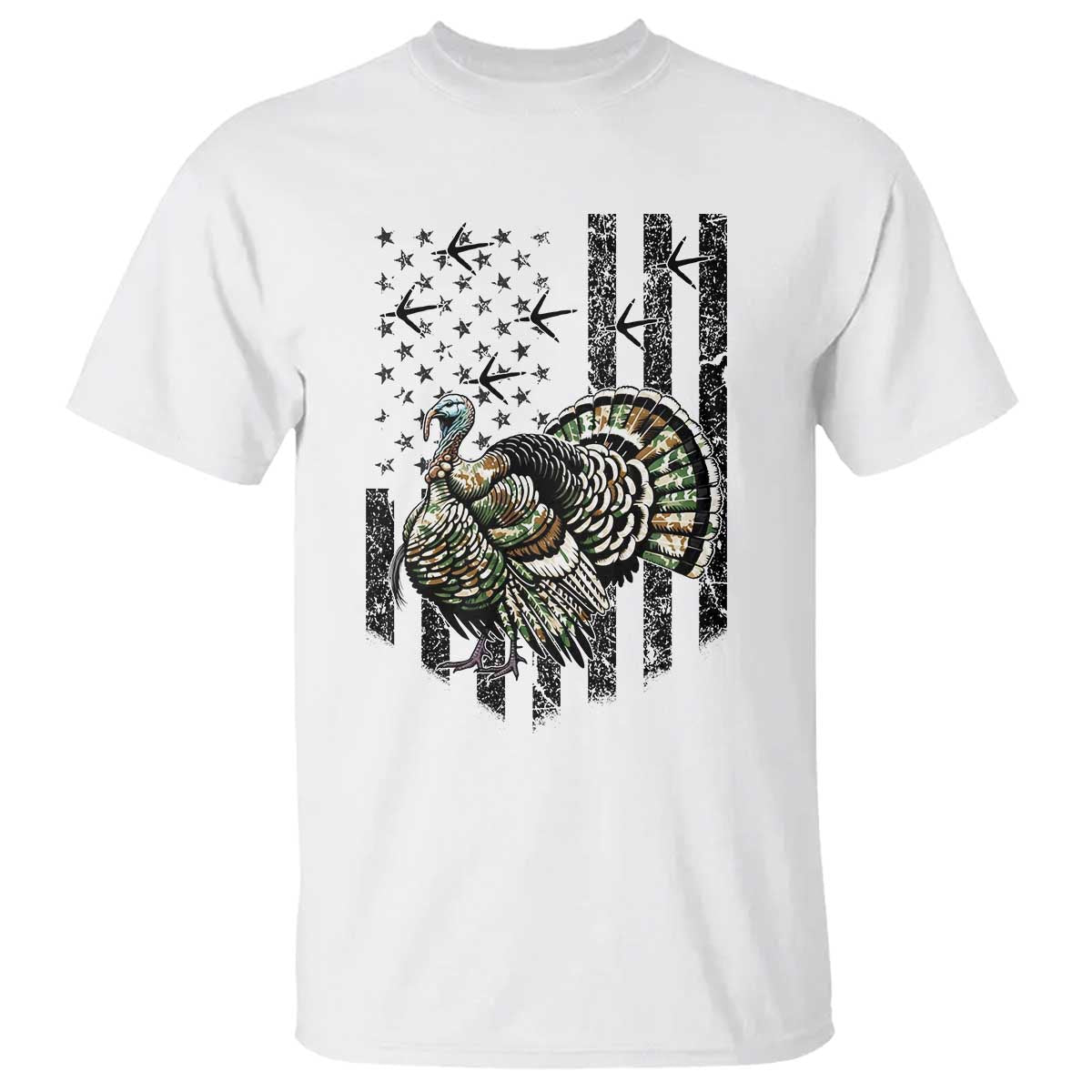 Turkey Hunter T Shirt Patriotic American Flag Gift - Wonder Print Shop