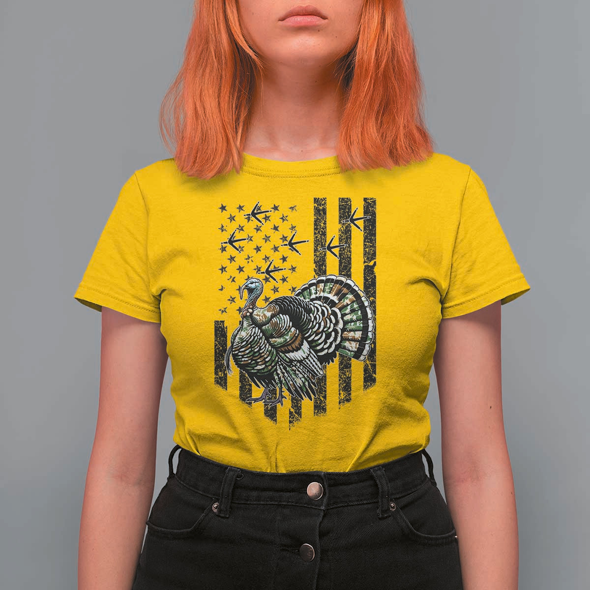 Turkey Hunter T Shirt For Women Patriotic American Flag Gift - Wonder Print Shop