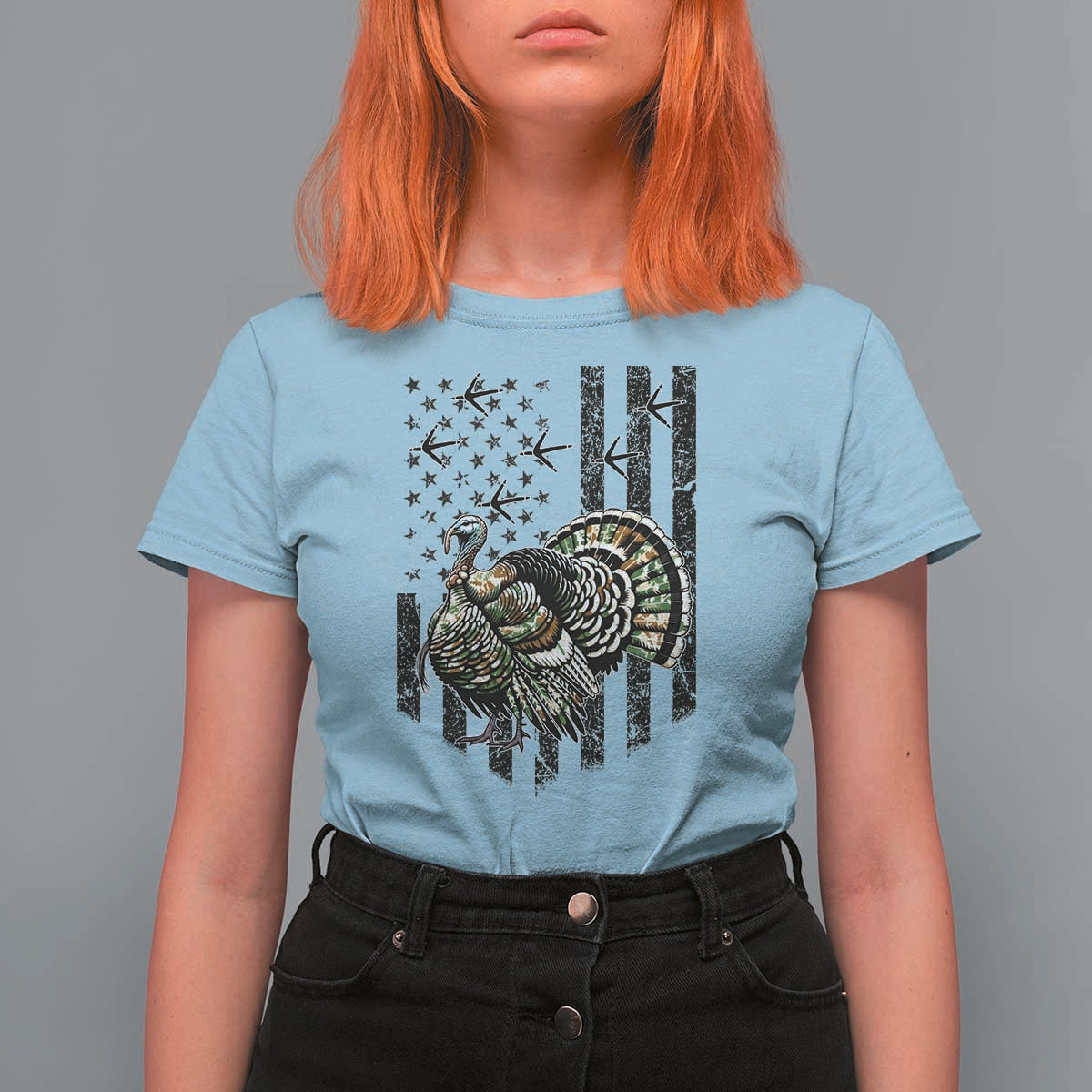 Turkey Hunter T Shirt For Women Patriotic American Flag Gift - Wonder Print Shop