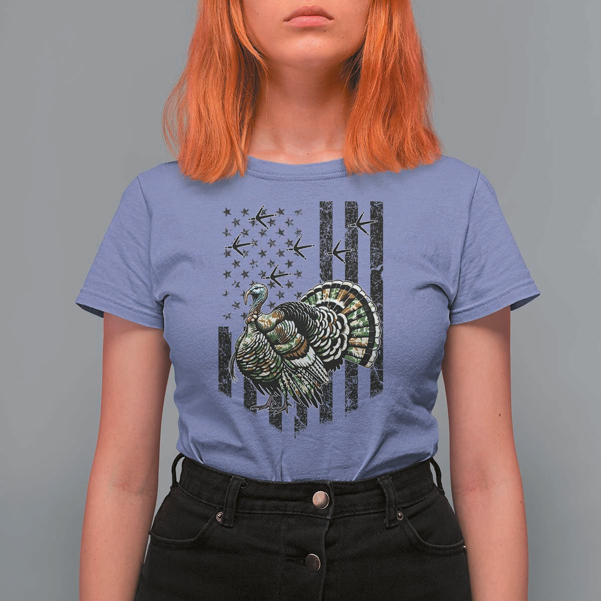 Turkey Hunter T Shirt For Women Patriotic American Flag Gift - Wonder Print Shop