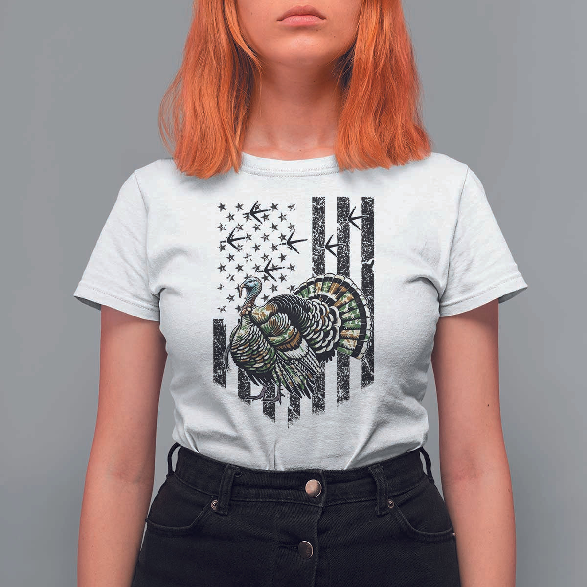 Turkey Hunter T Shirt For Women Patriotic American Flag Gift - Wonder Print Shop