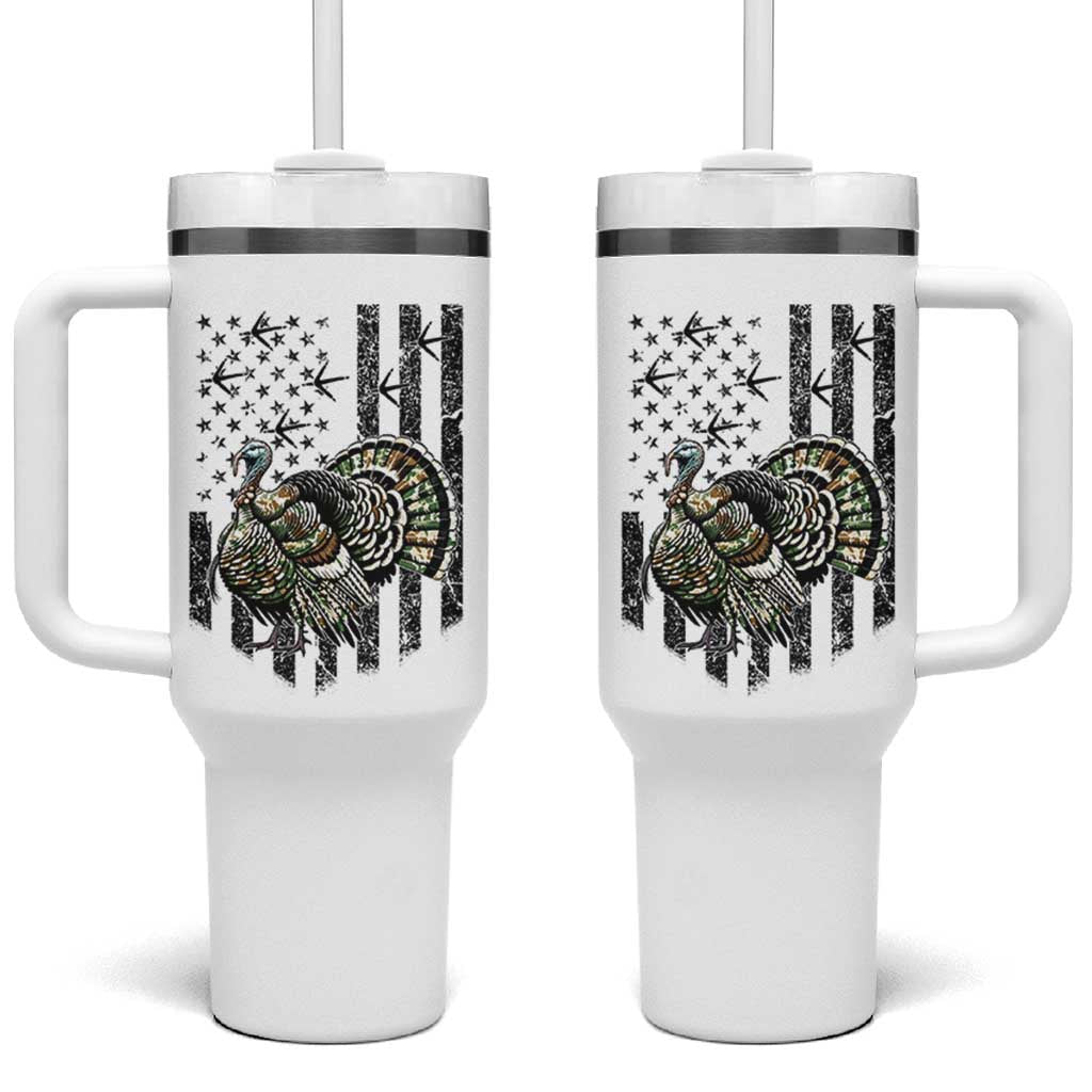 Turkey Hunter Tumbler With Handle Patriotic American Flag Gift - Wonder Print Shop