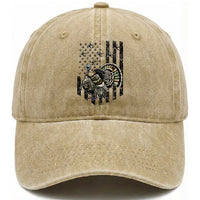 Turkey Hunter Washed Cotton Baseball Cap Patriotic American Flag Gift