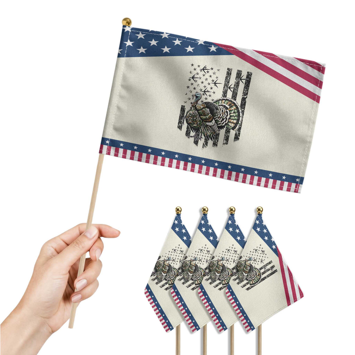 Turkey Hunter Patriotic Handheld Flag Patriotic American Flag Gift