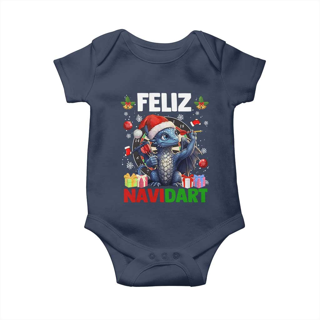 Funny Dragon Throwing Dart Christmas Gift Baby Onesie Feliz Navidart - Wonder Print Shop